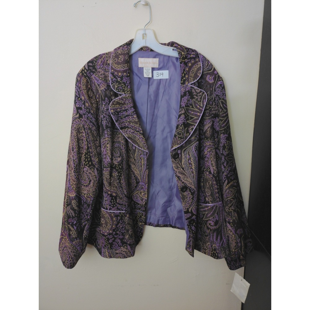 Monroe & Main Blazer Women 22W Purple NWT Paisley Tapestry Piping 8063